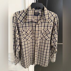Pendleton Men's Beige and Blue Checkered Shirt